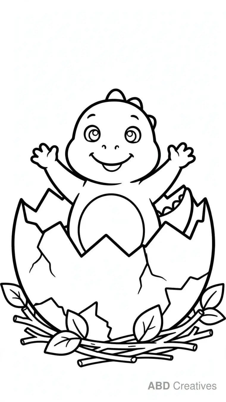 Baby Dinosaur Hatching from Egg Coloring Page