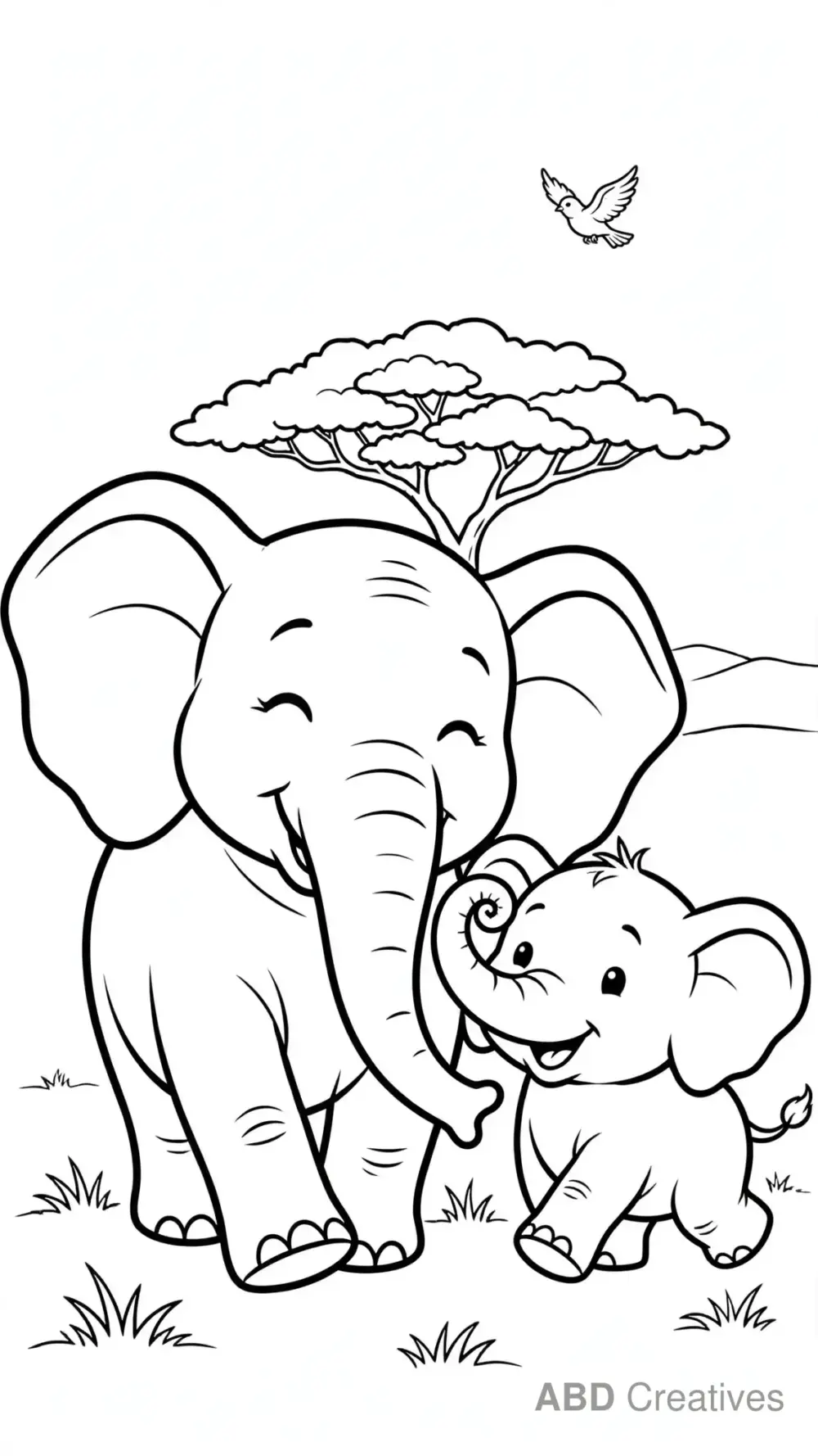 Baby Elephant with Mother Coloring Page