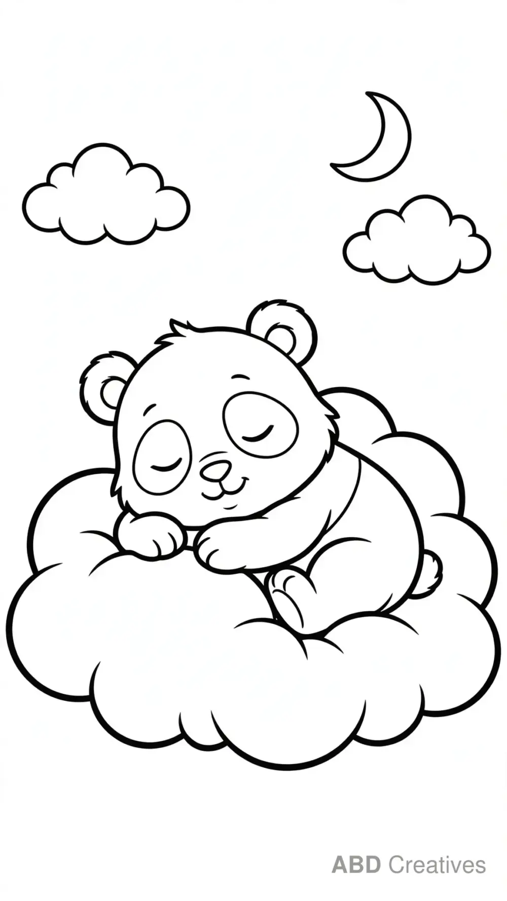 Baby Panda Sleeping on Clouds Coloring Page