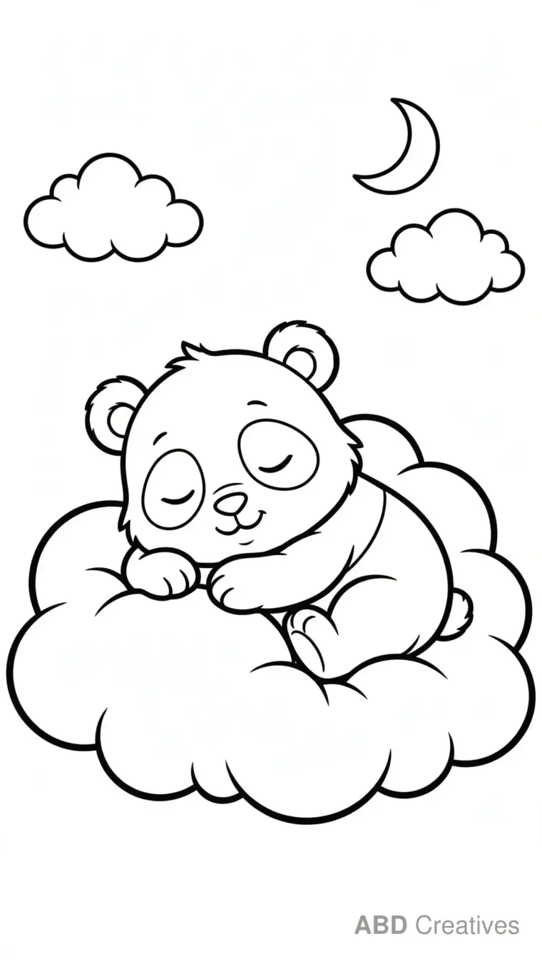 Baby Panda Sleeping on Clouds Coloring Page
