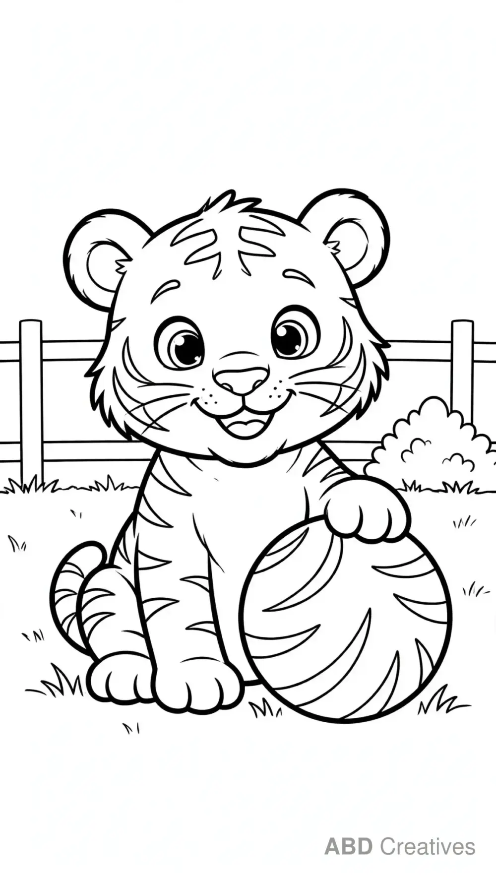 Baby Tiger with a Ball Coloring Page