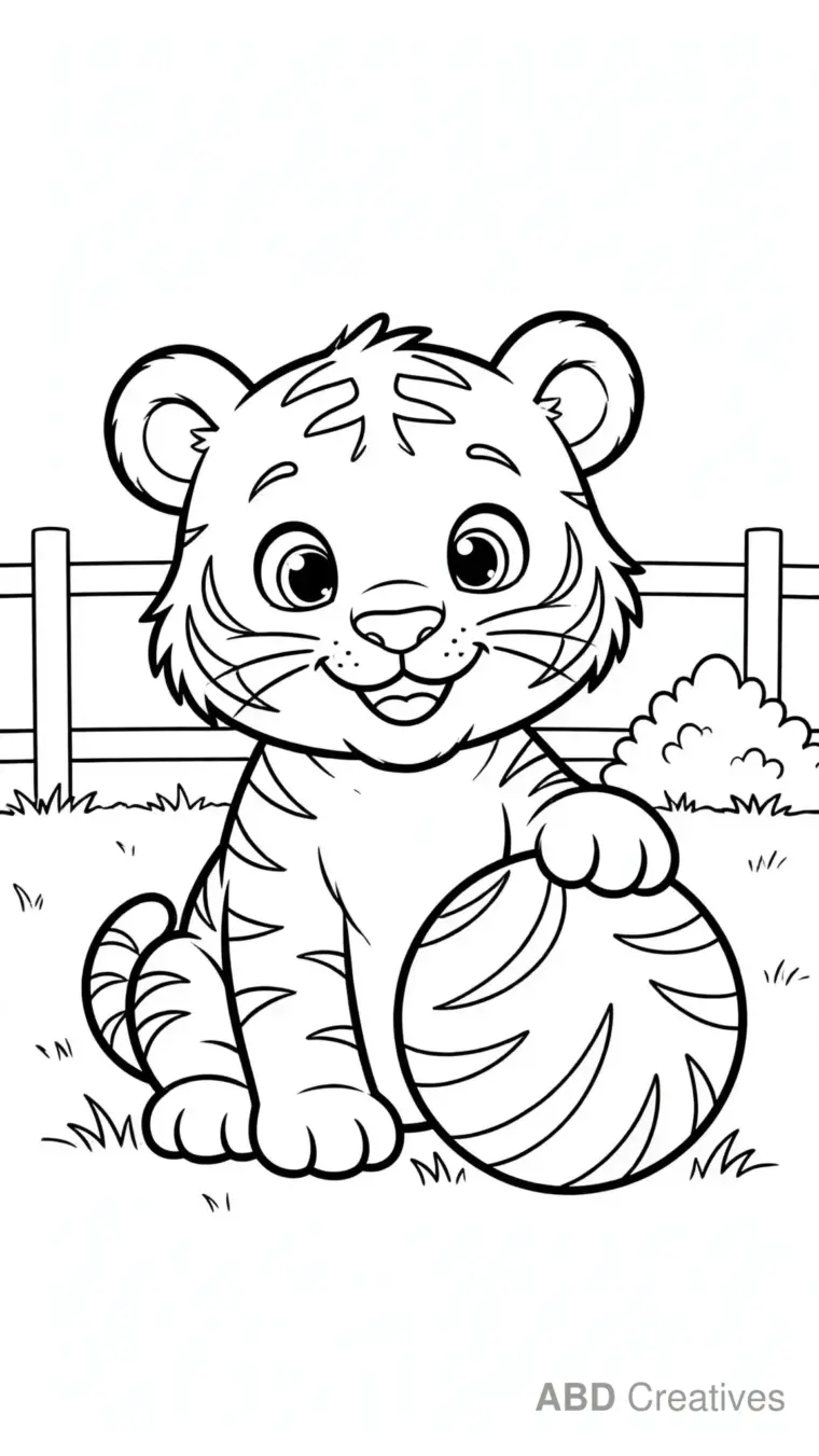 Baby Tiger with a Ball Coloring Page