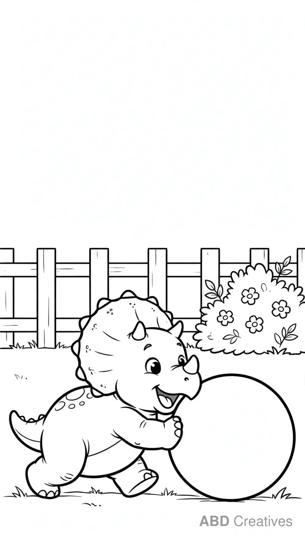 Baby Triceratops Playing with a Ball Coloring Page
