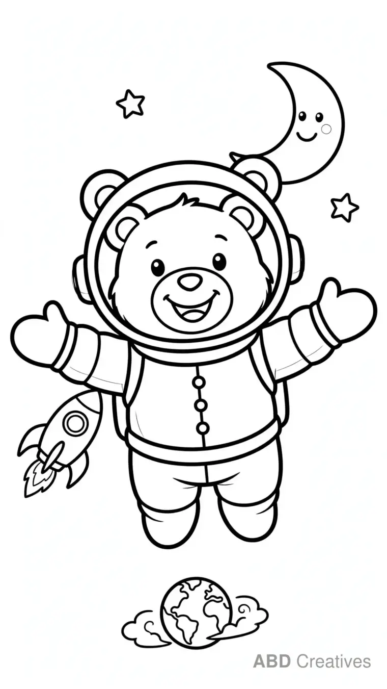 Bear Astronaut in Space Coloring Page