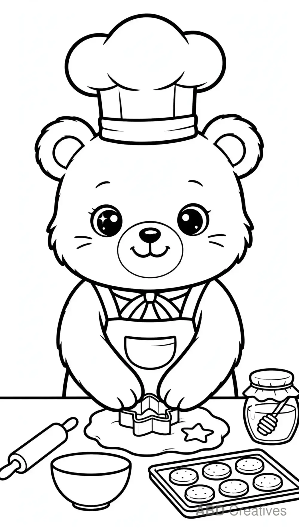 Bear Baking Honey Cookies Coloring Page