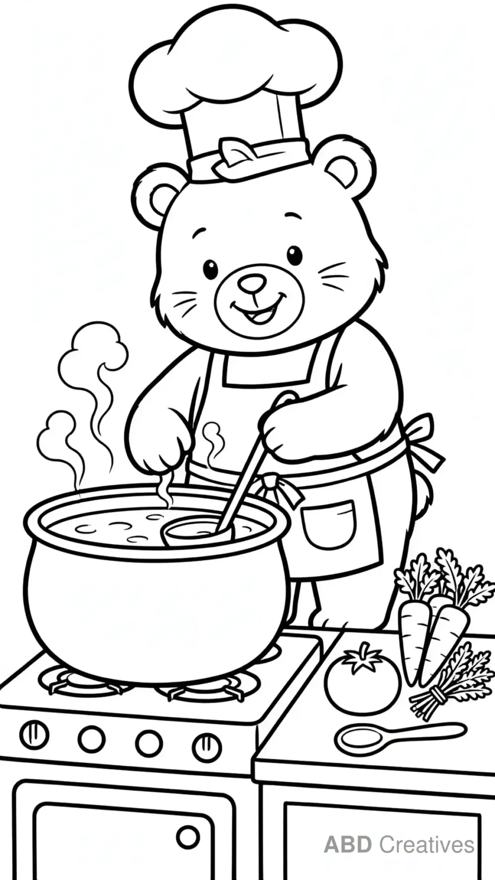 Bear Chef with a Soup Pot Coloring Page