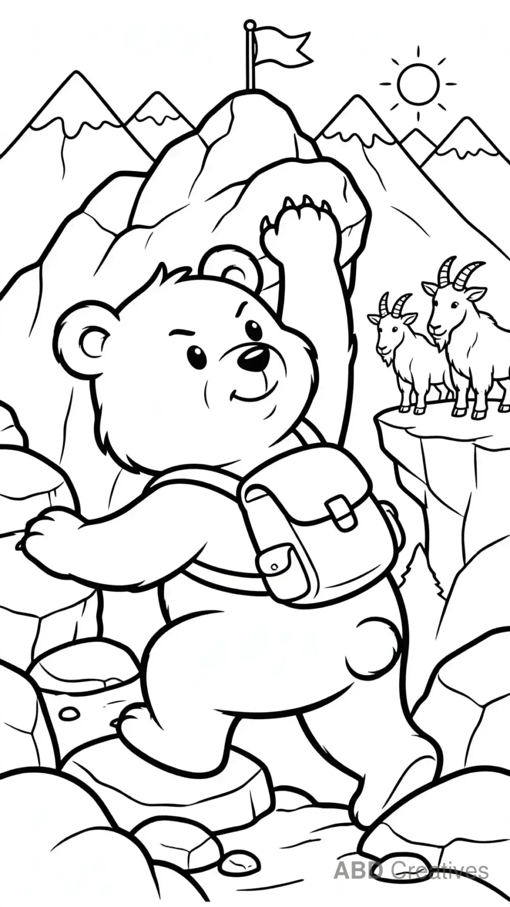 Bear Climbing a Mountain Trail Coloring Page