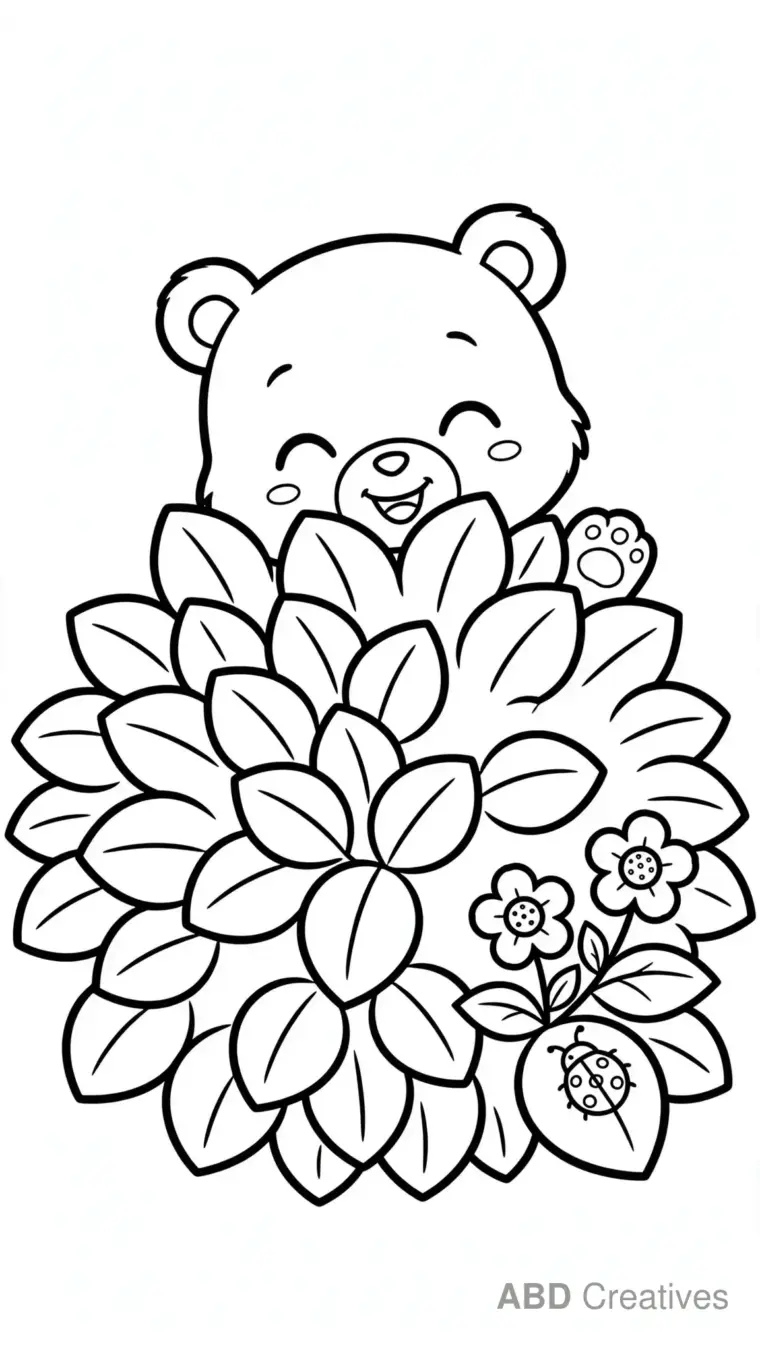 Bear Cub Hiding Behind a Bush Coloring Page