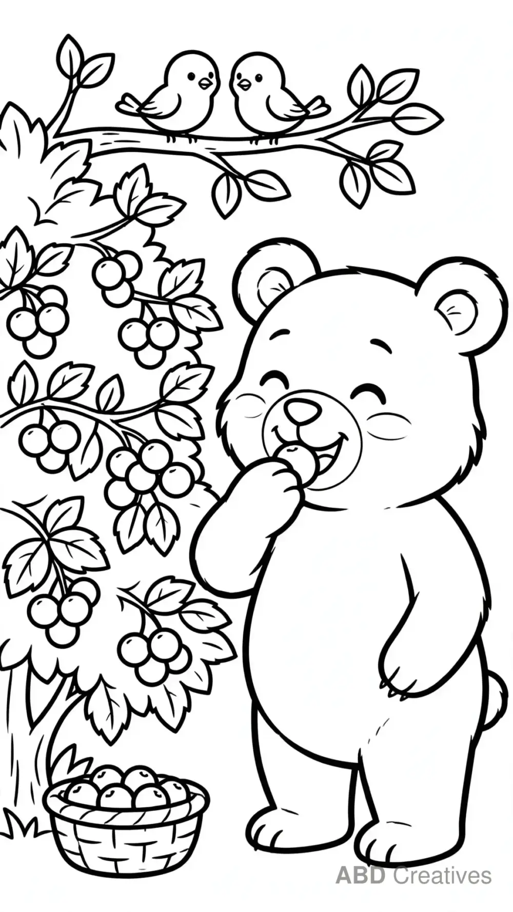 Bear Eating Berries from a Bush Coloring Page