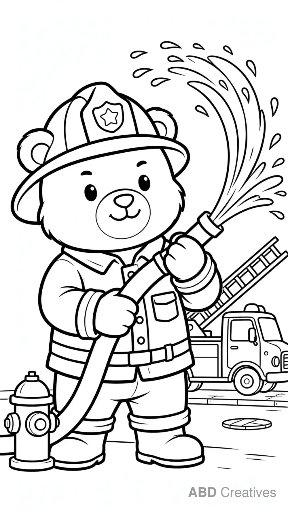 Bear Firefighter with a Hose Coloring Page