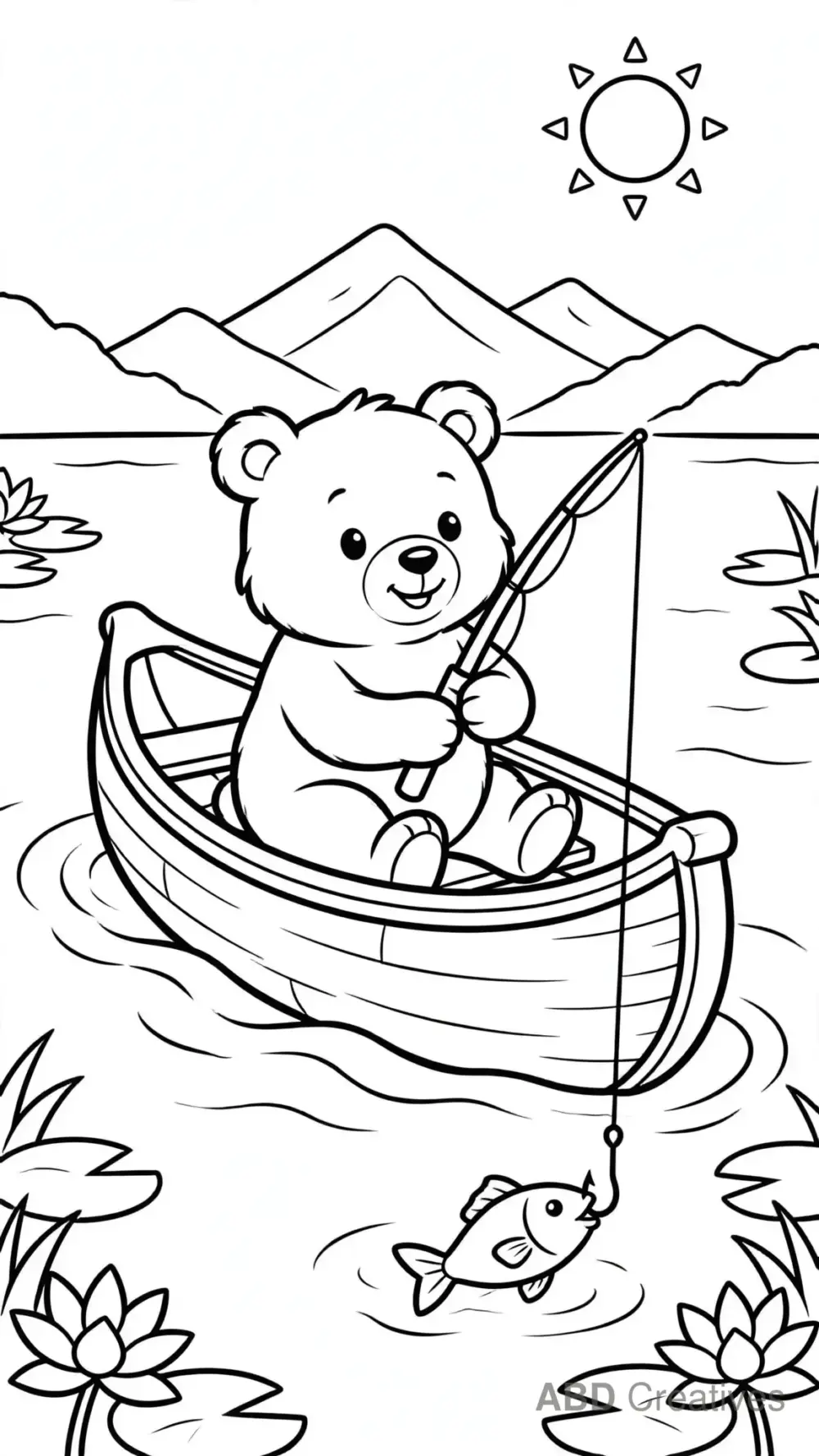 Bear Fishing from a Canoe Coloring Page