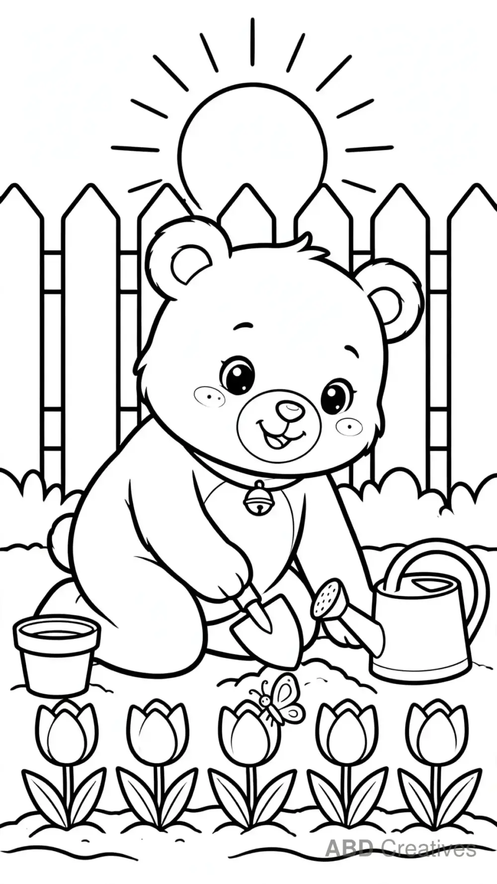 Bear Gardener Planting Flowers Coloring Page