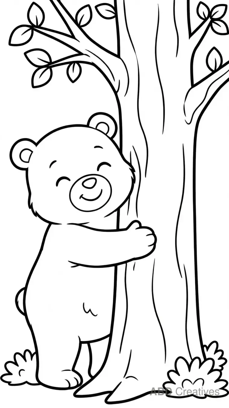 Bear Hugging a Big Tree Coloring Page