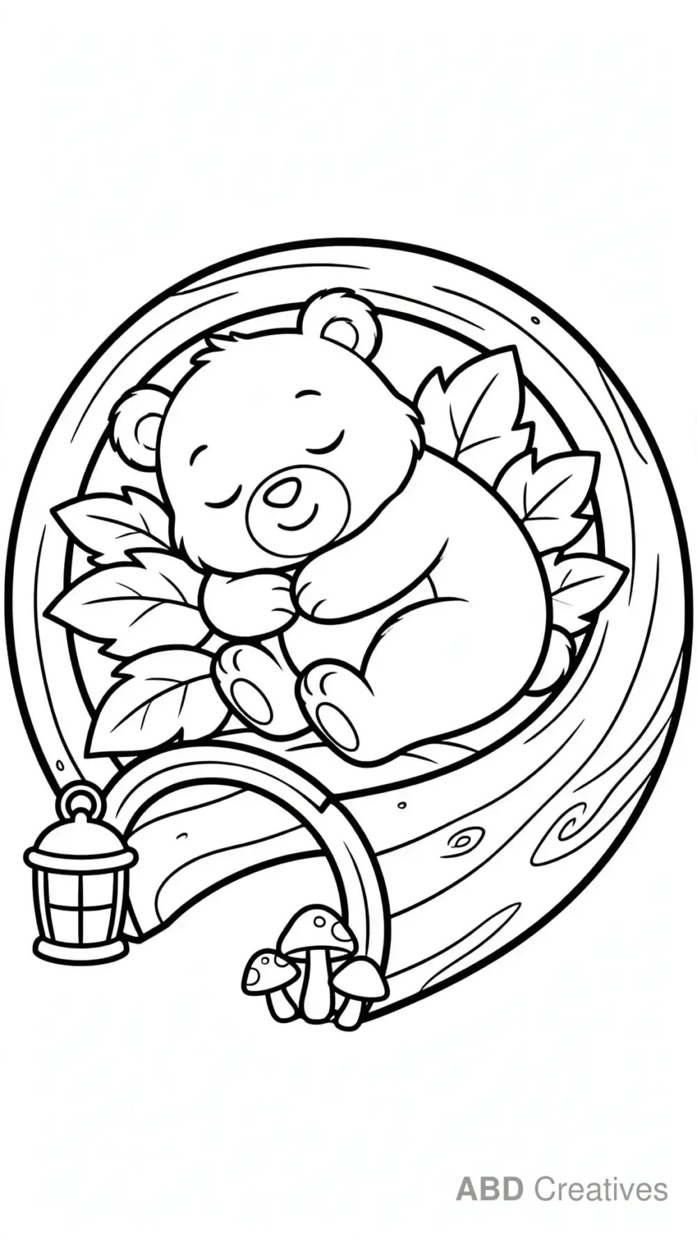 Bear Sleeping in a Cozy Den Coloring Page