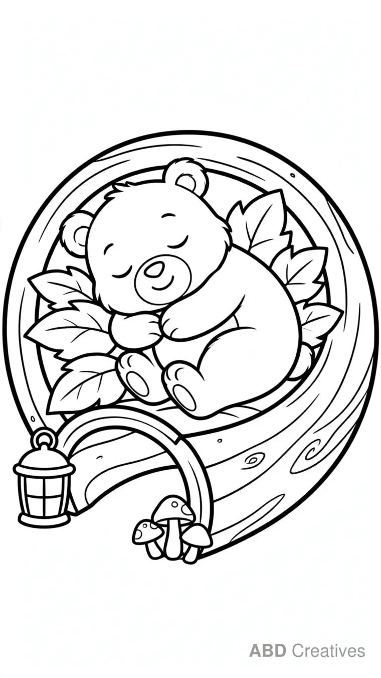 Bear Sleeping in a Cozy Den Coloring Page