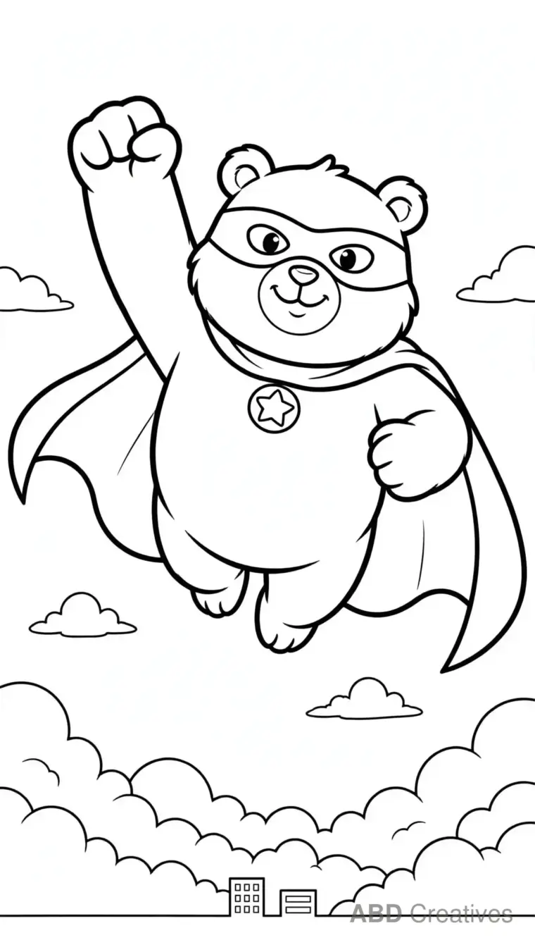 Bear Superhero with a Cape Coloring Page
