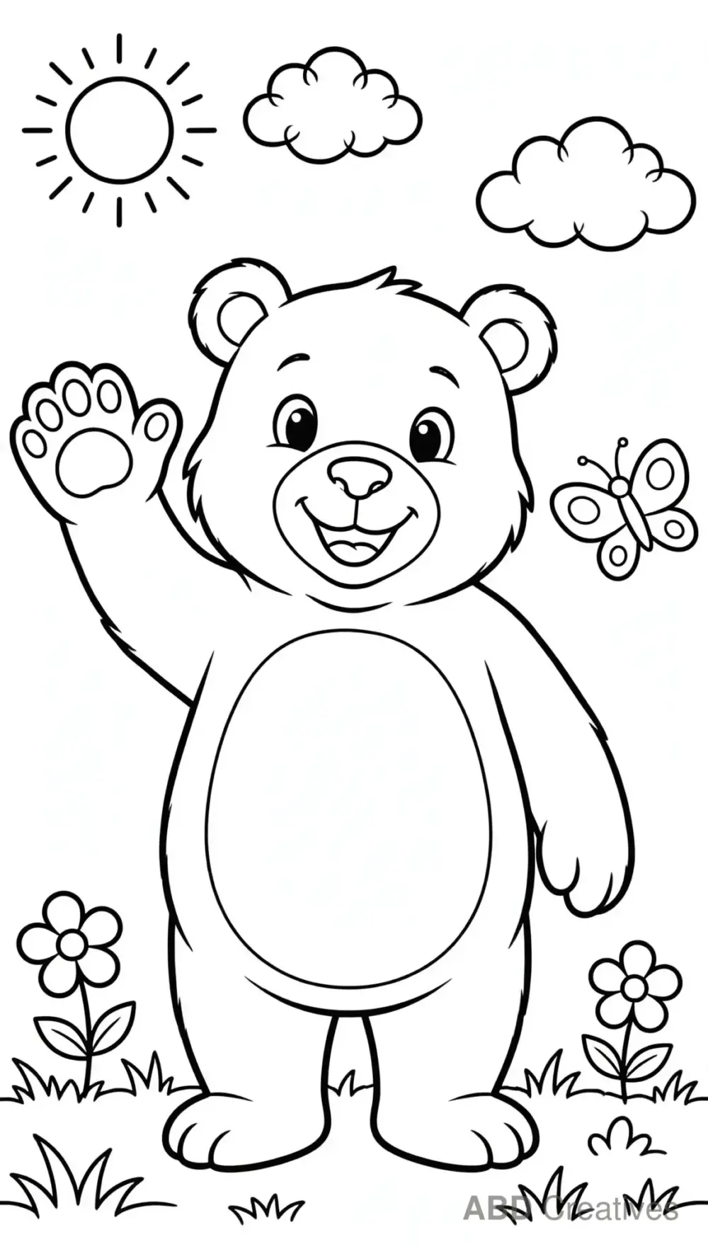 Bear Waving Hello Coloring Page