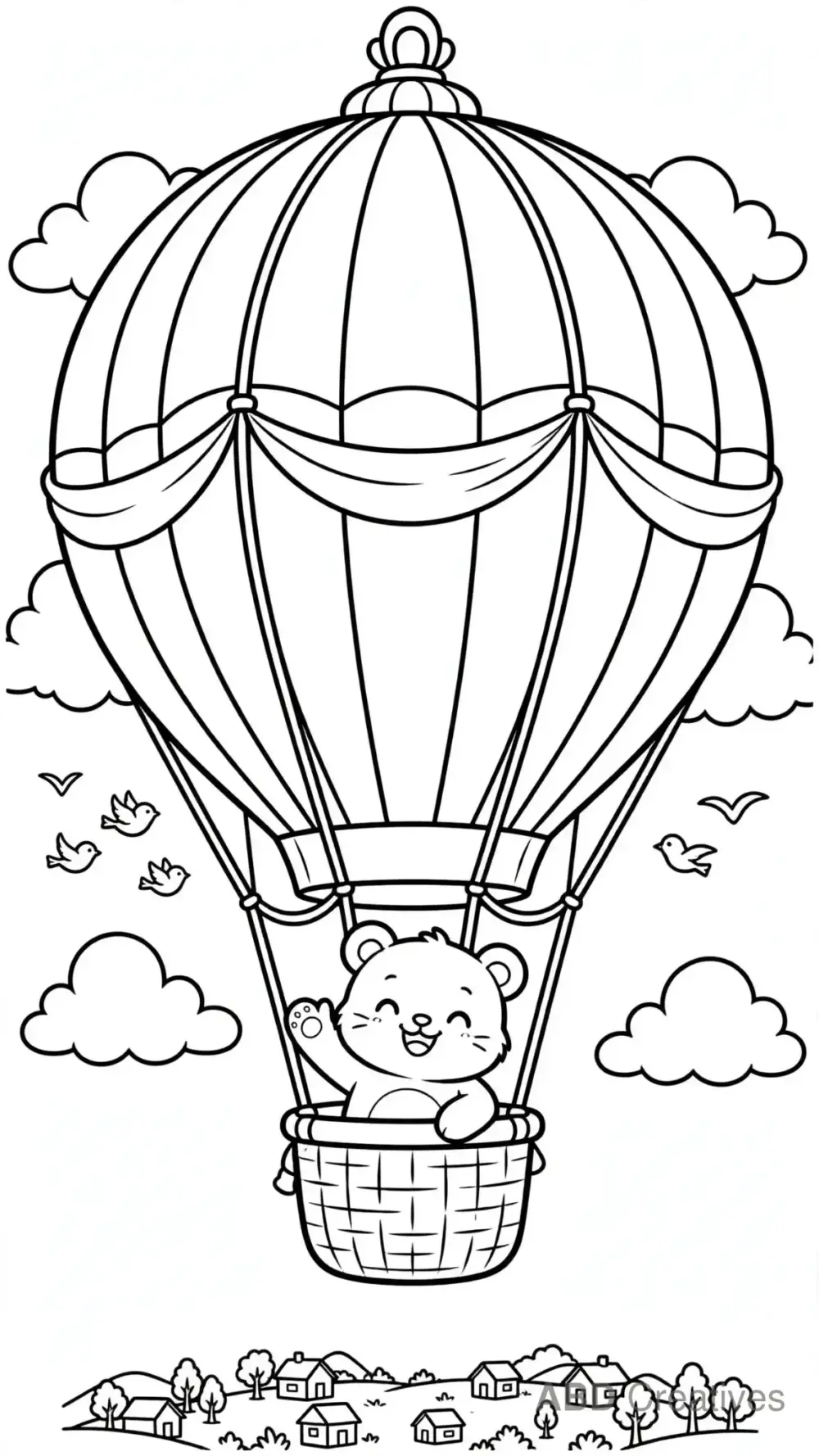 Bear in a Hot Air Balloon Coloring Page