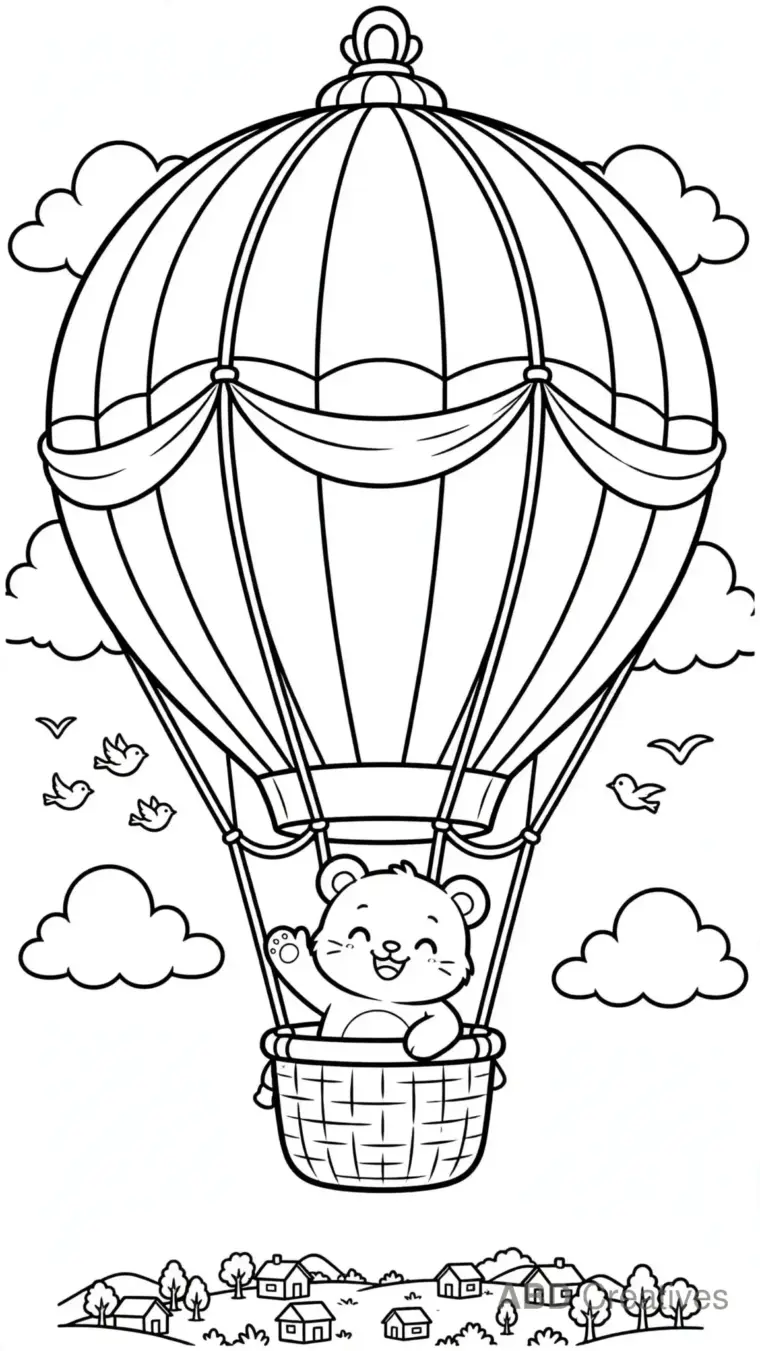 Bear in a Hot Air Balloon Coloring Page