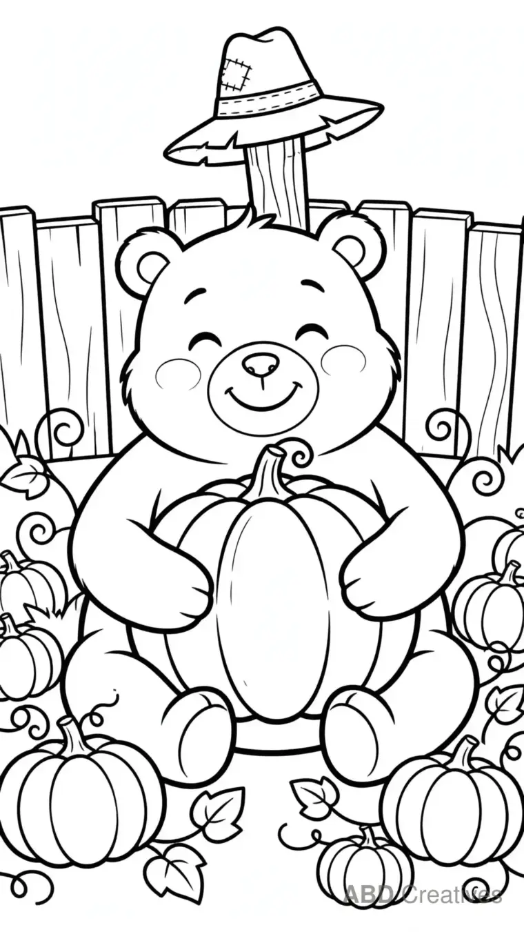 Bear in a Pumpkin Patch Coloring Page
