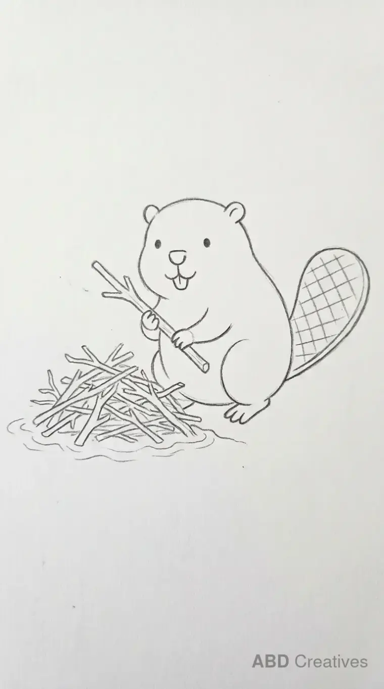 Beaver Building Dam Drawing Outline