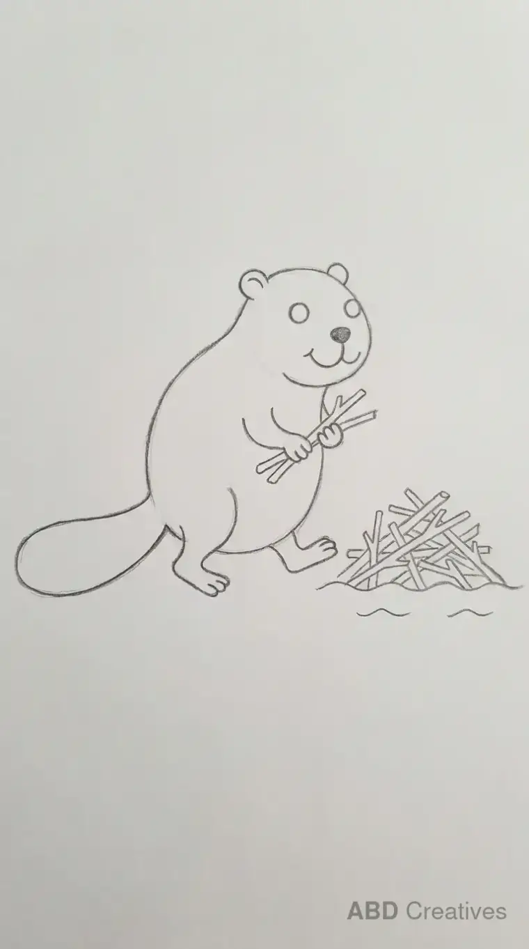Beaver Carrying Sticks to Dam Drawing