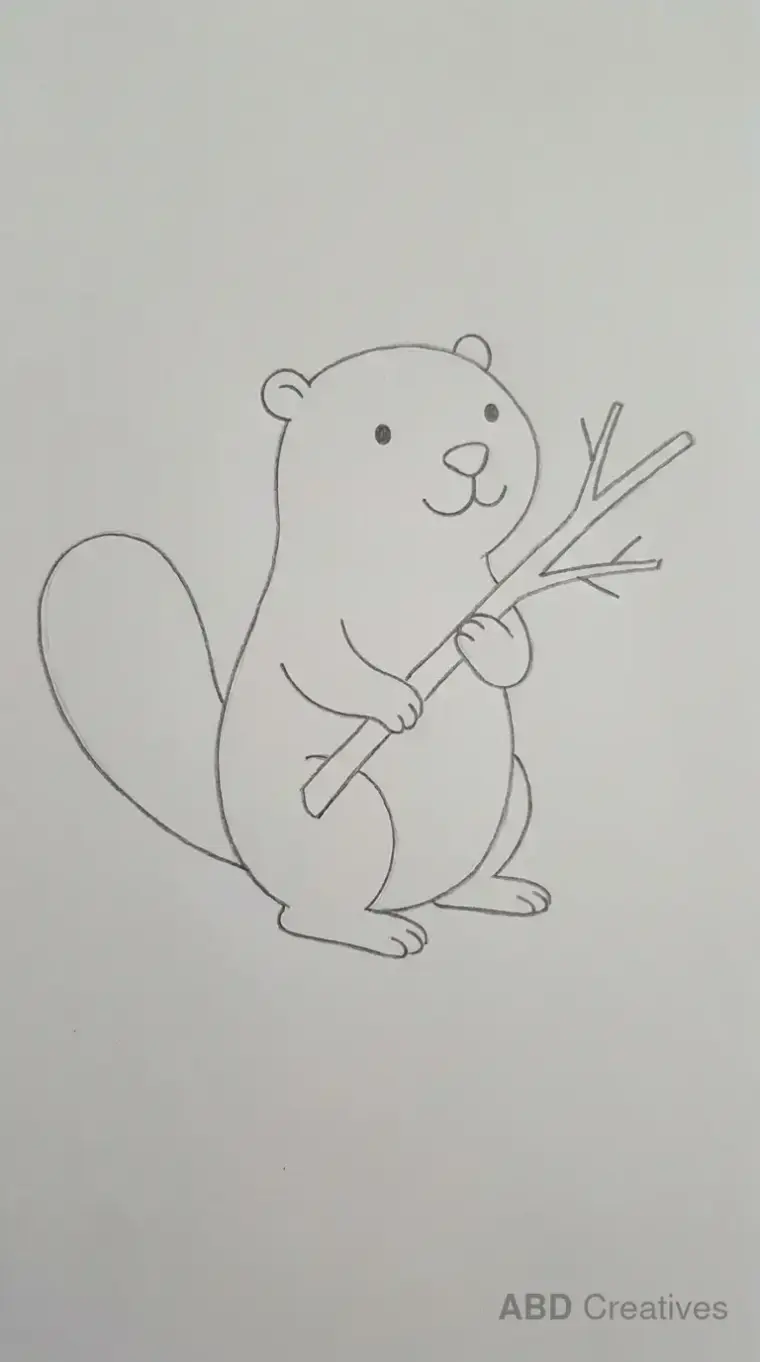 Beaver Carrying Tree Branch Drawing