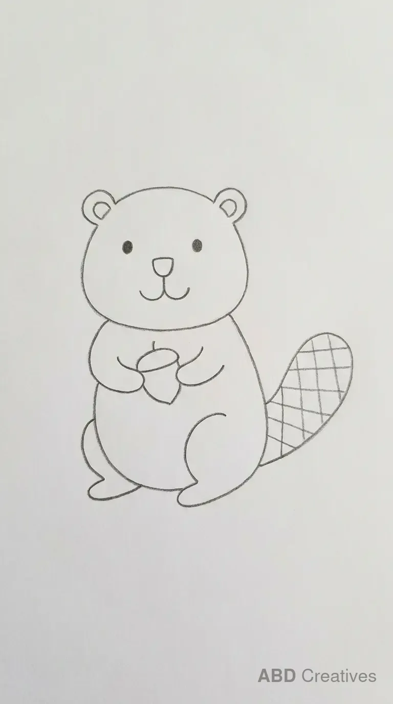 Beaver Holding Acorn Pencil Art