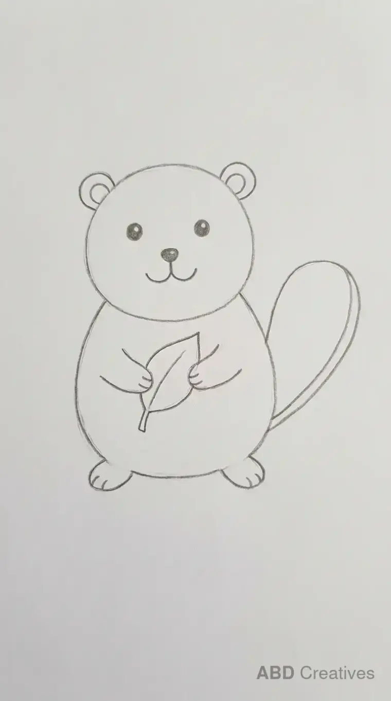 Beaver Holding Large Leaf Drawing