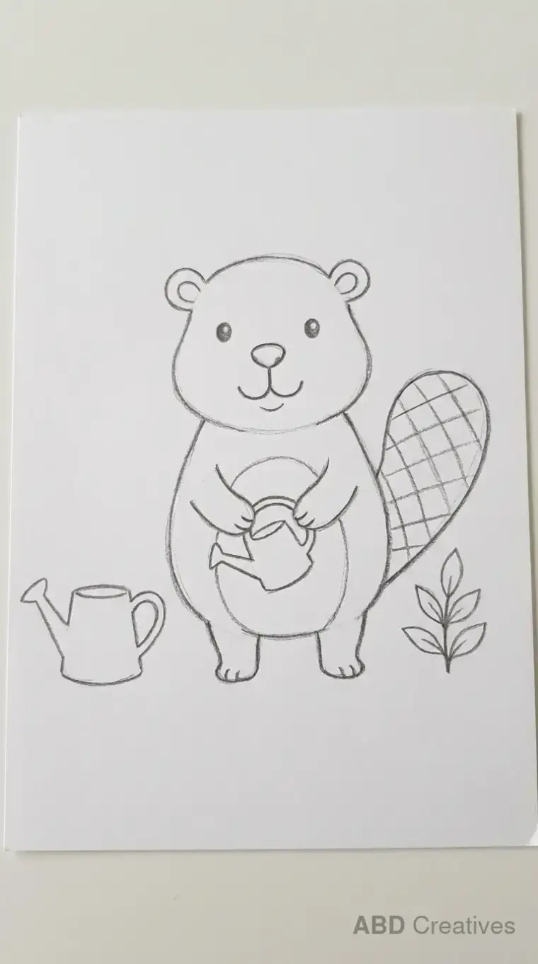 Beaver Holding Watering Can Drawing