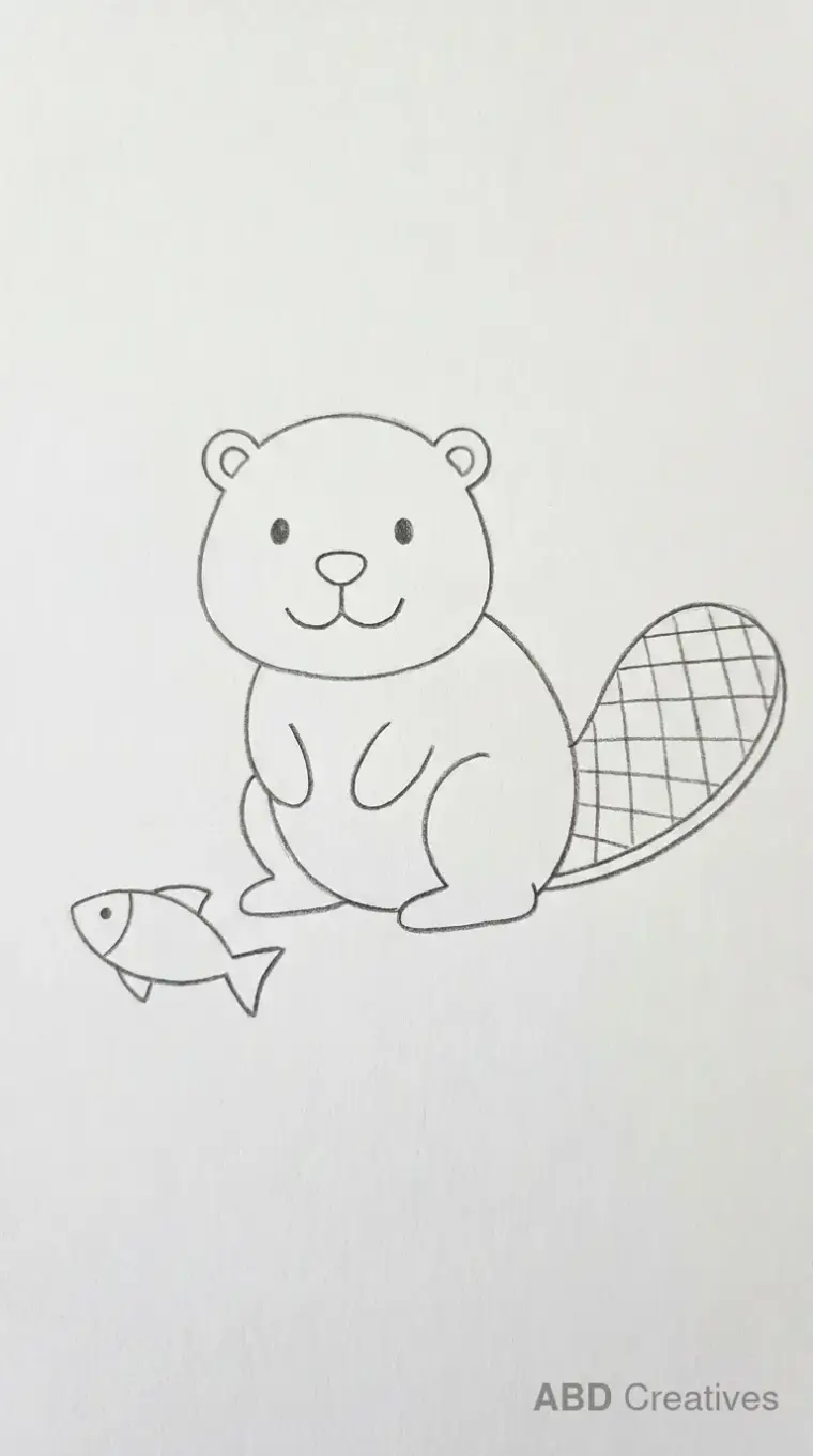 Beaver Sitting Beside Fish Drawing