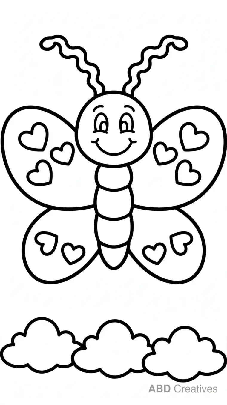 Big Friendly Butterfly Smiling Coloring Page
