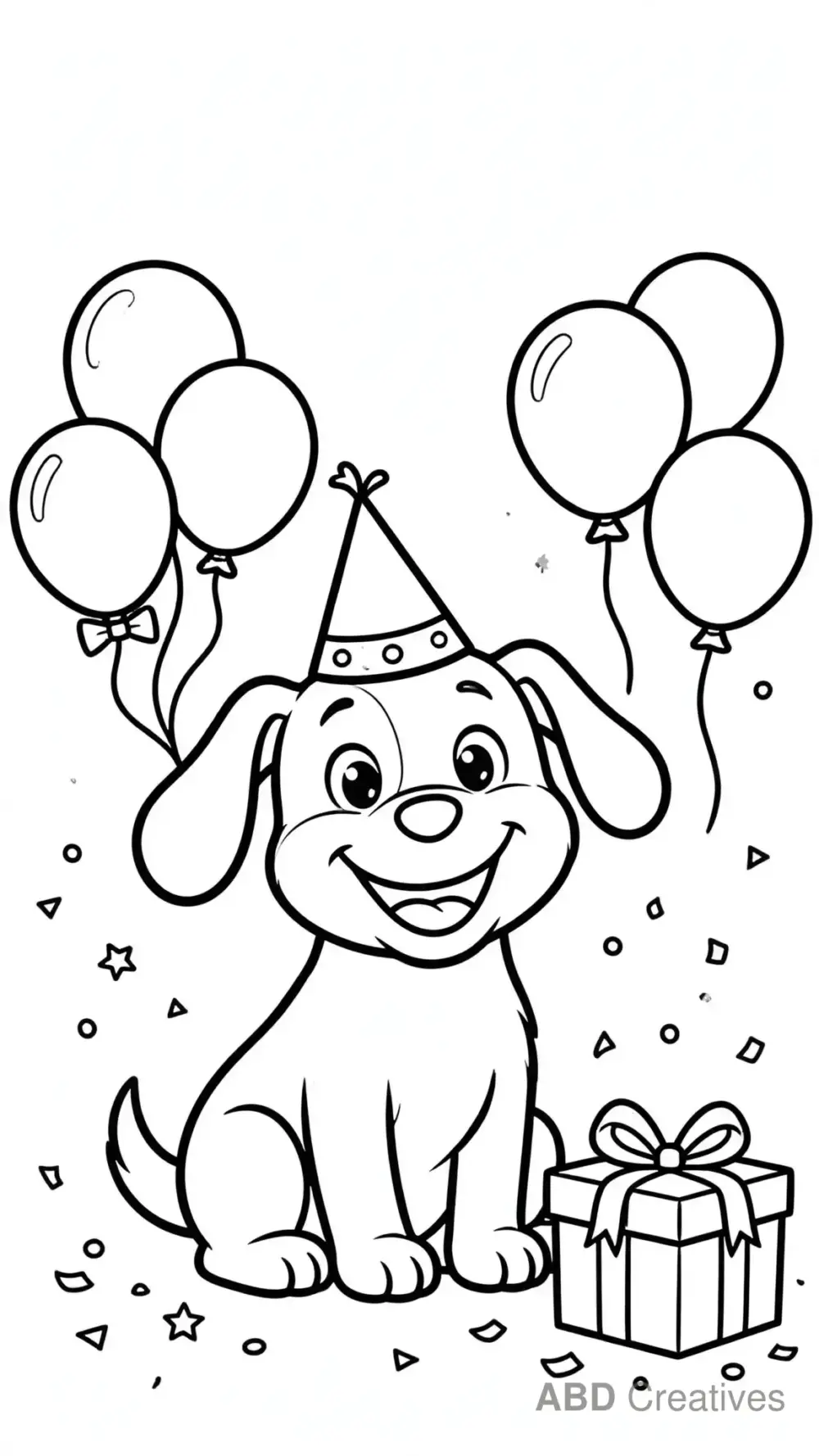 Birthday Dog with Party Hat Coloring Page