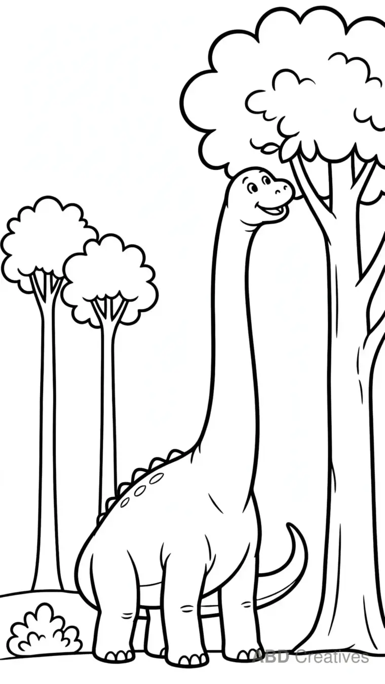 Brachiosaurus Reaching Tall Trees Coloring Page