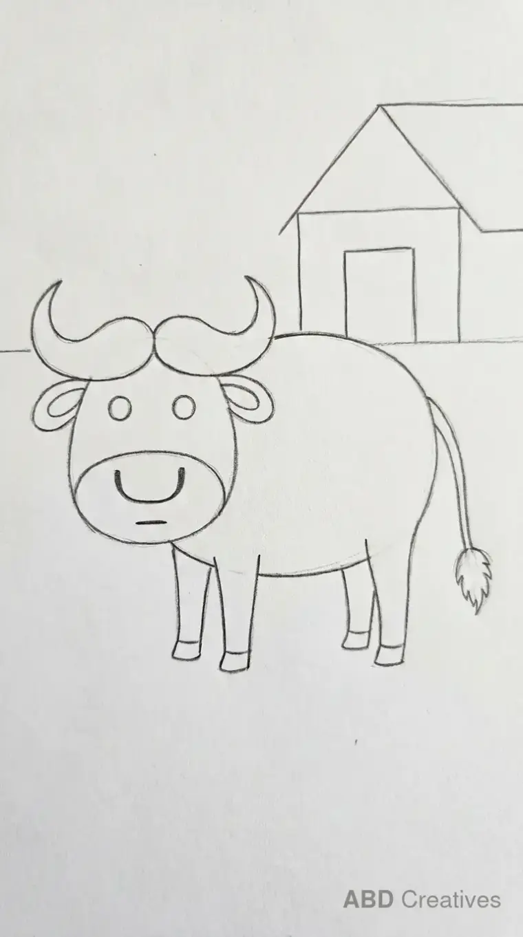 Buffalo Standing Before Farm Barn