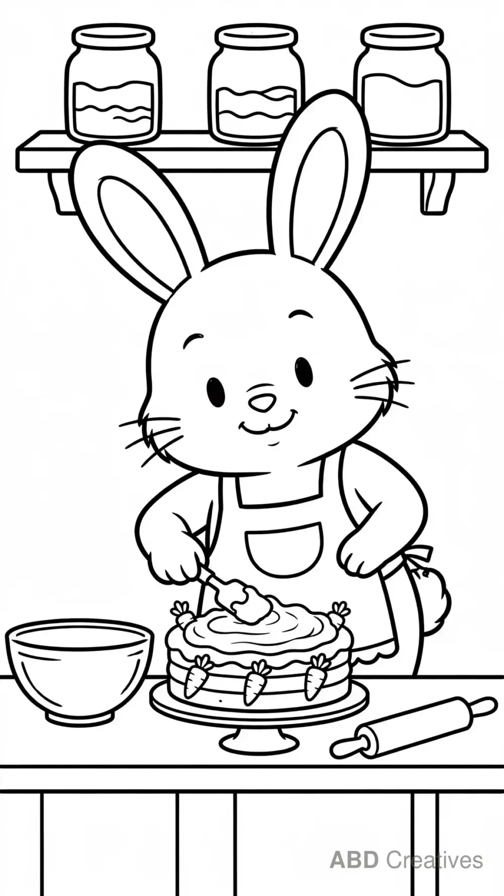 Bunny Baking Carrot Cake Coloring Page