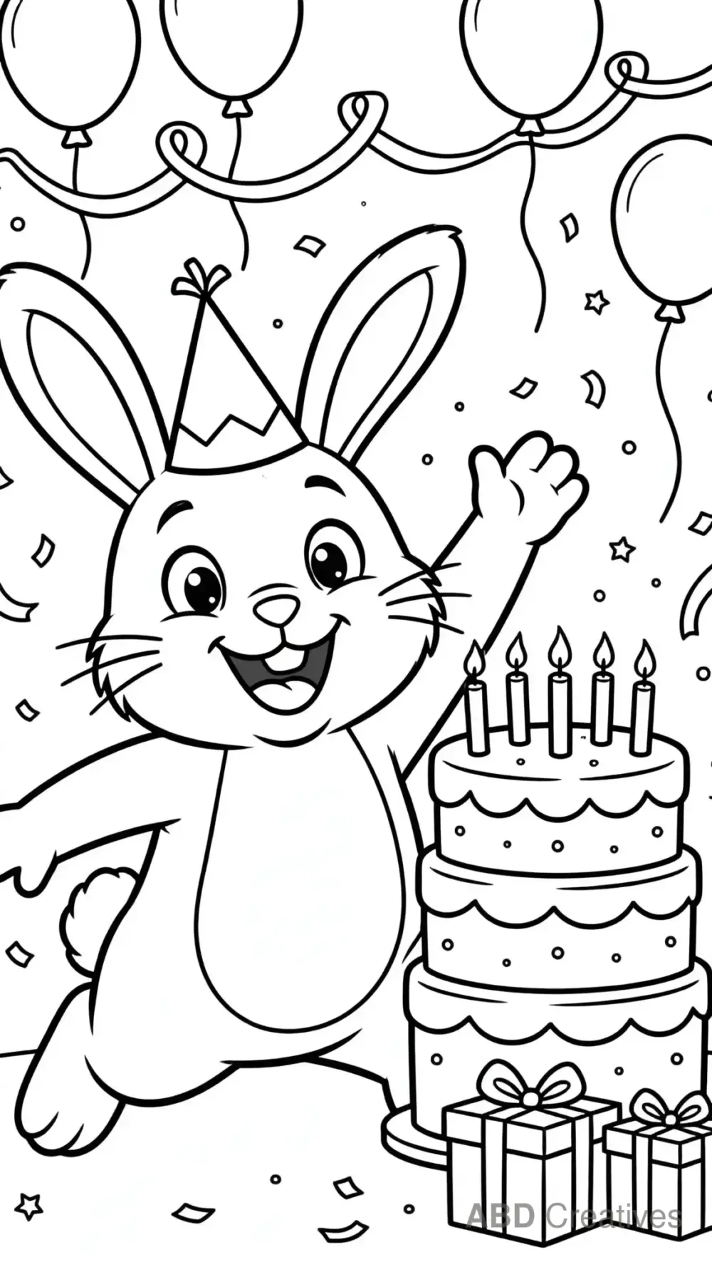 Bunny Birthday Party with Cake Coloring Page