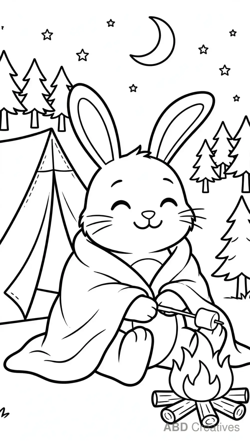 Bunny Camping Under the Stars Coloring Page