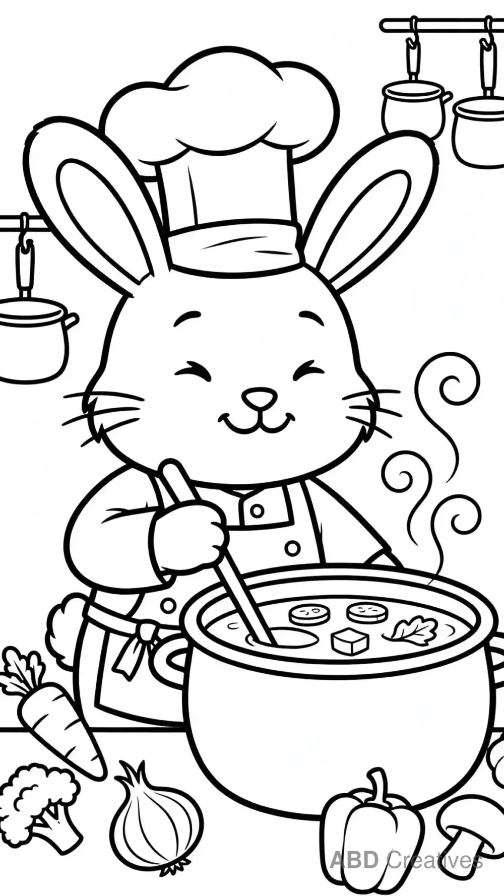 Bunny Chef with a Soup Pot Coloring Page