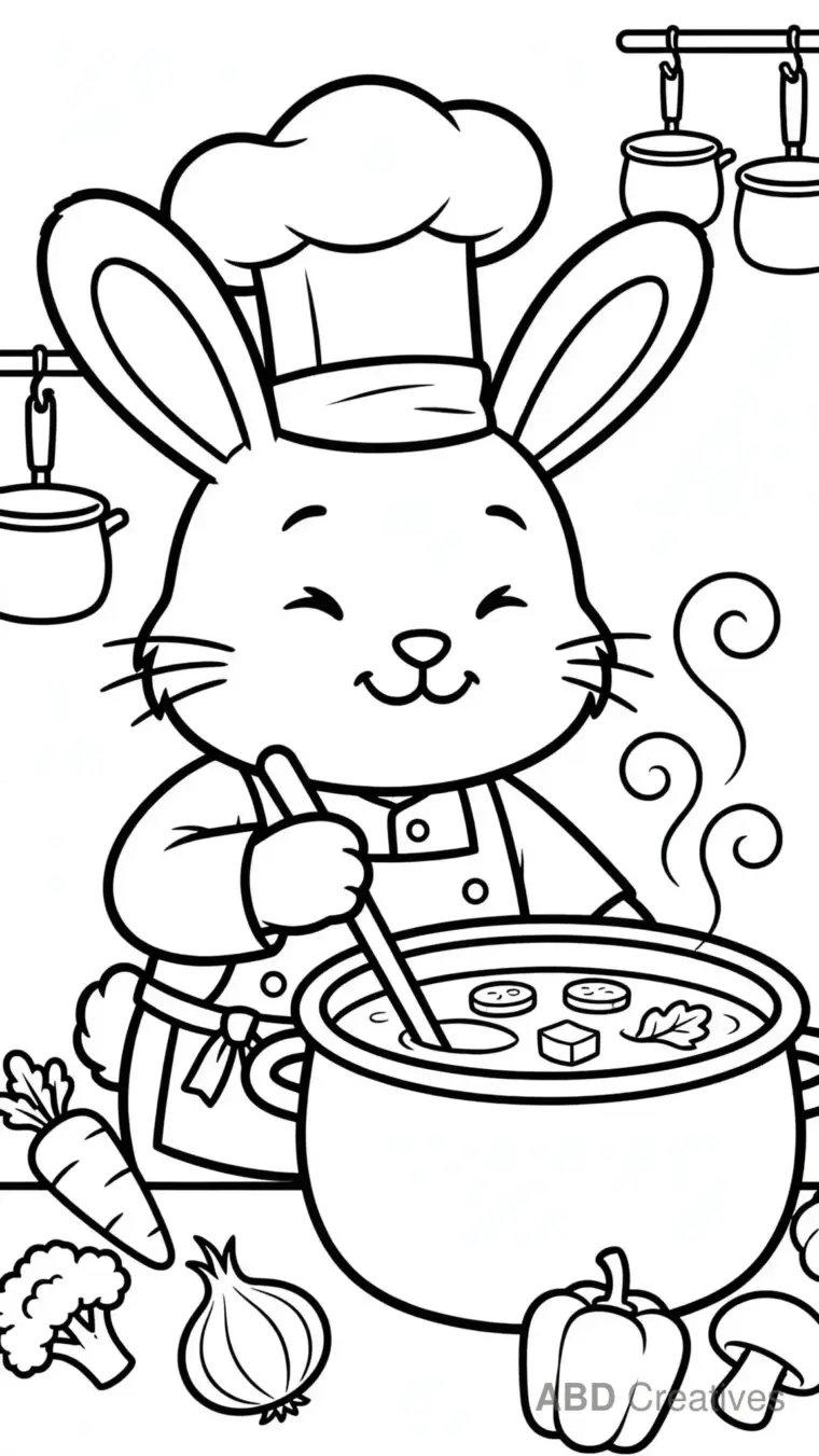 Bunny Chef with a Soup Pot Coloring Page