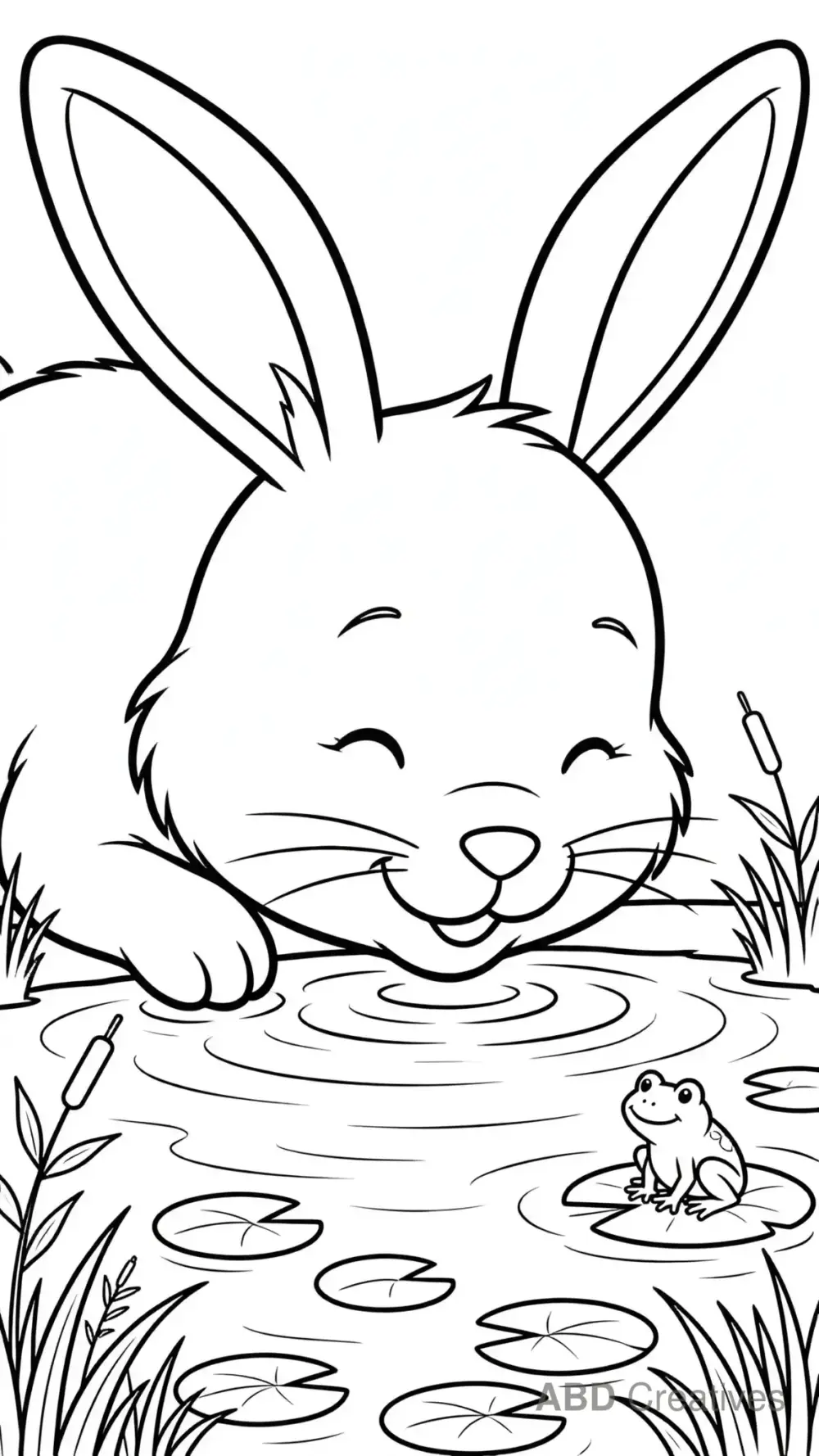 Bunny Drinking from a Pond Coloring Page