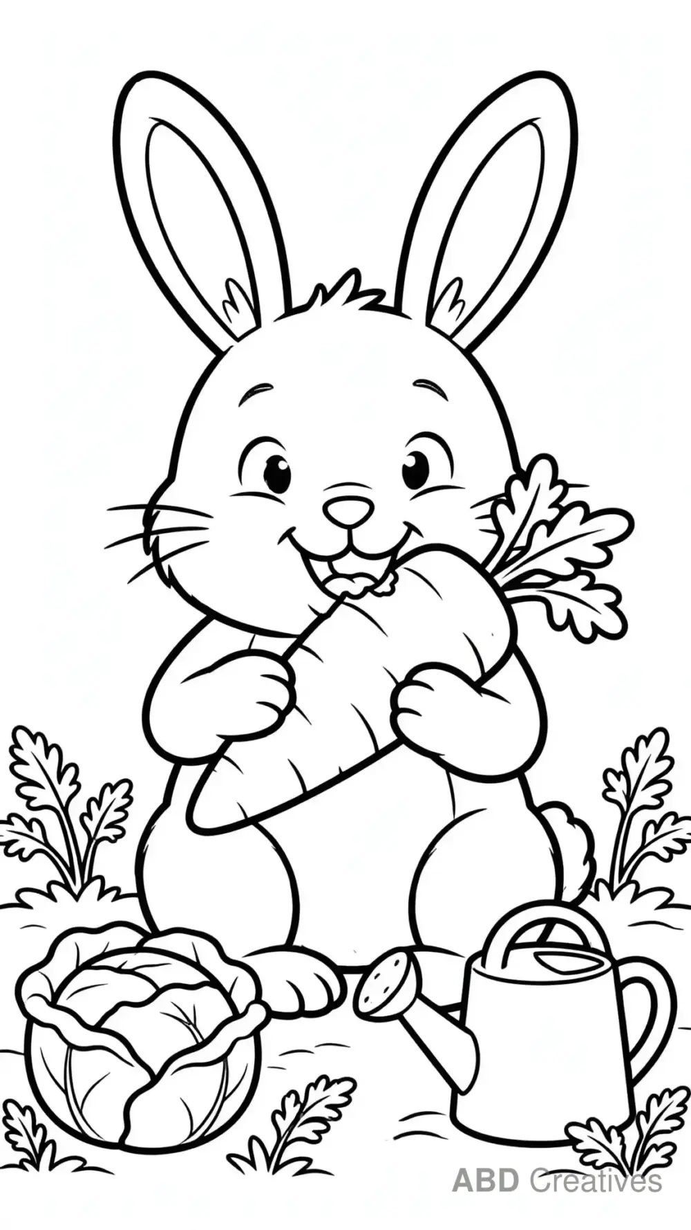 Bunny Eating a Carrot in the Garden Coloring Page