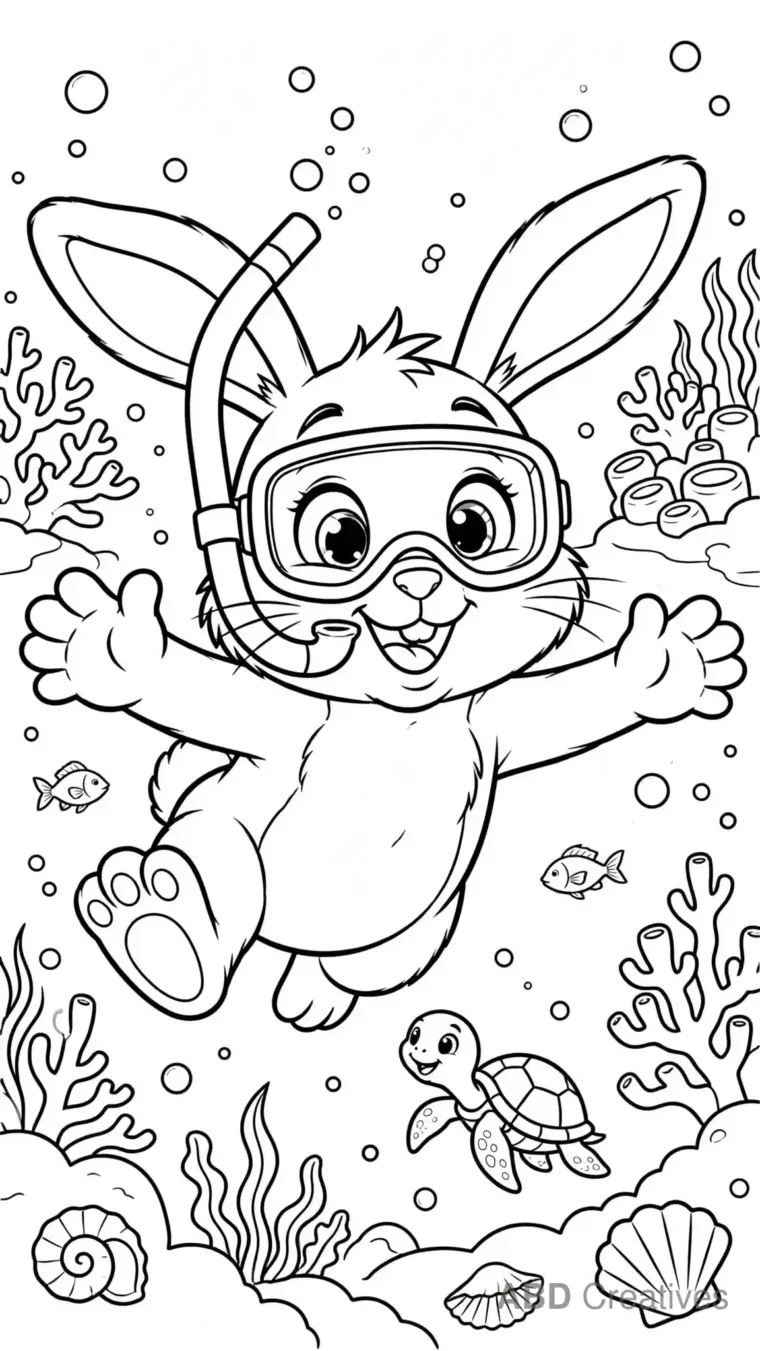 Bunny Exploring a Coral Reef Coloring Page