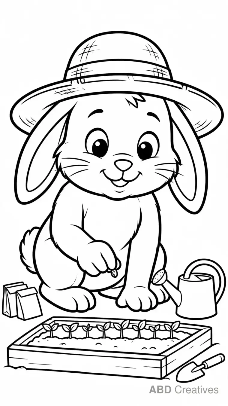 Bunny Gardener Planting Seeds Coloring Page