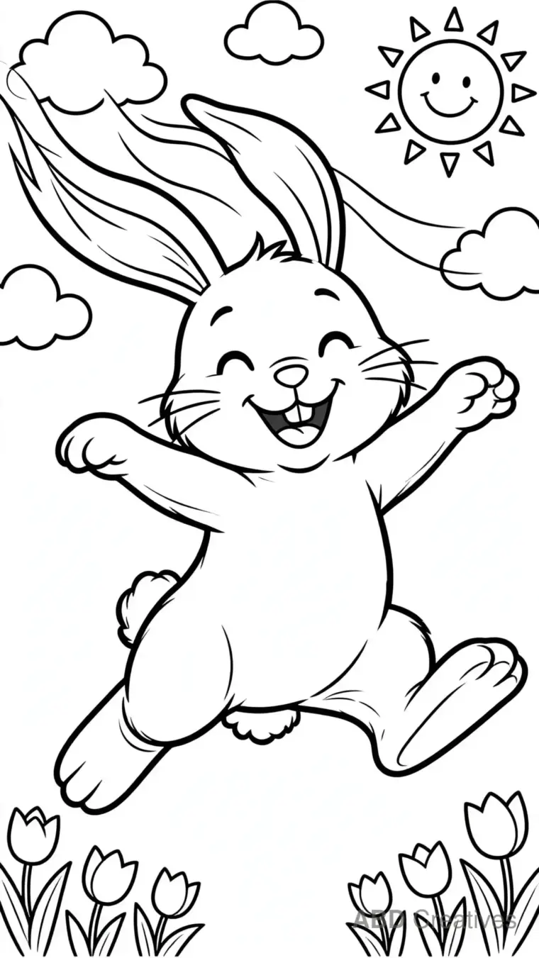 Bunny Hopping Through a Meadow Coloring Page