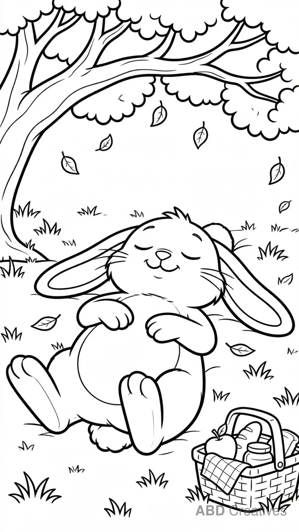 Bunny Napping Under a Tree Coloring Page