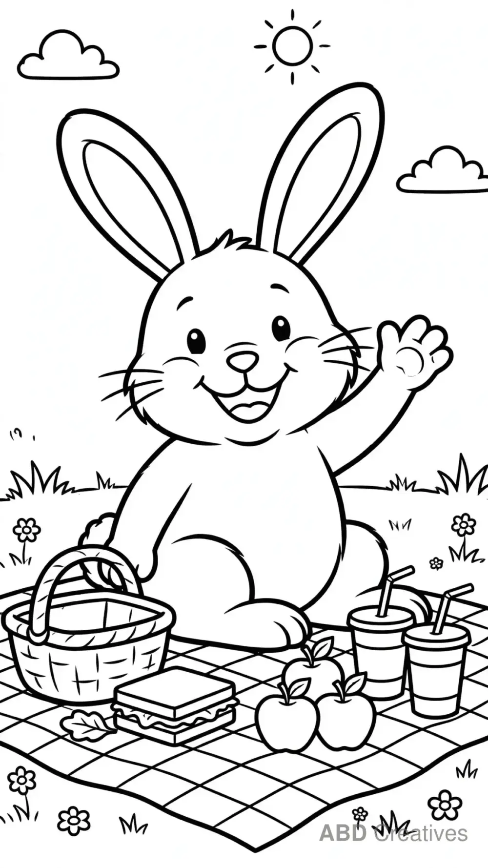 Bunny Picnic with Friends Coloring Page