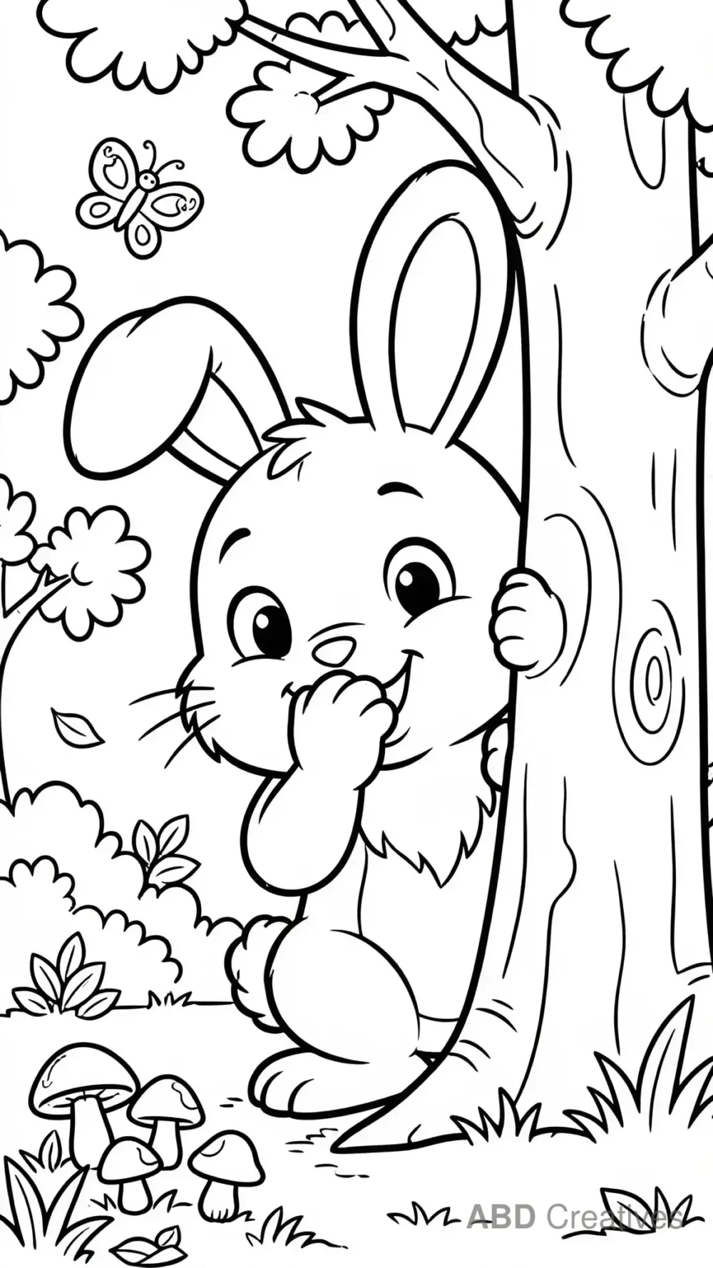 Bunny Playing Hide and Seek Coloring Page