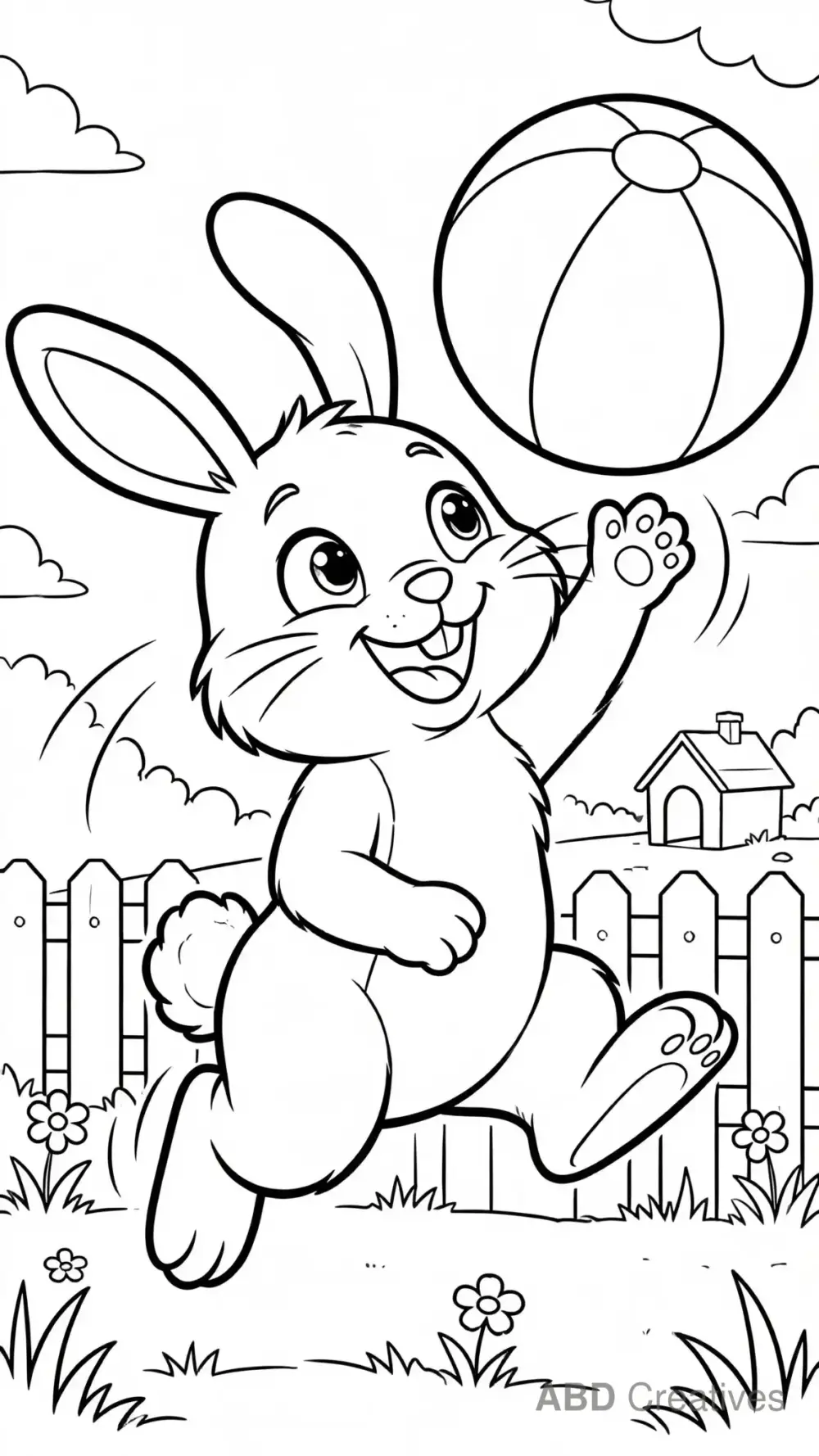 Bunny Playing with a Ball Coloring Page