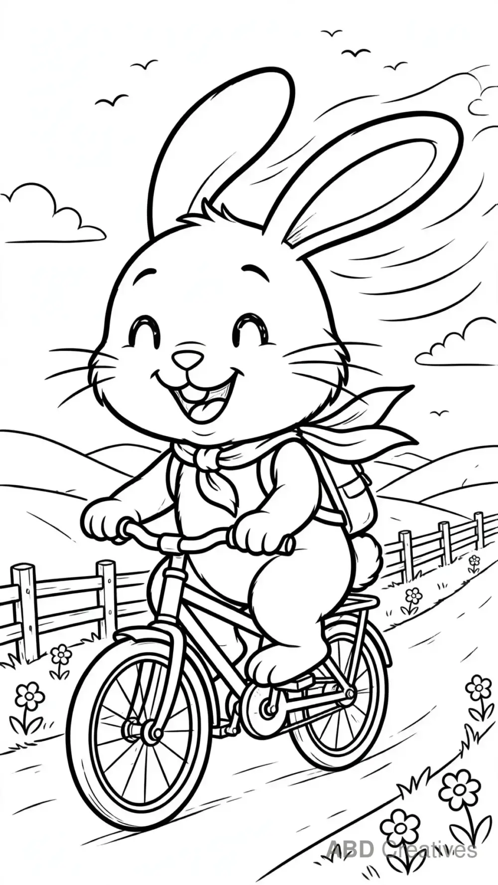 Bunny Riding a Bicycle Coloring Page